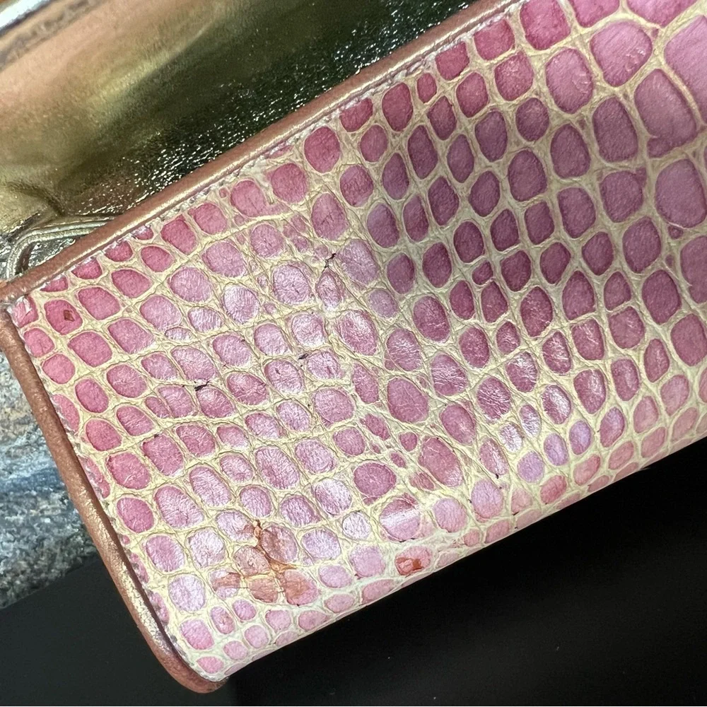 Extremely Rare Carlos Falchi Rose Croco Leather clutch w Rhinestones inlay Y2K - Picture 6 of 7